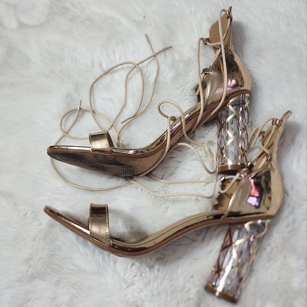 Elegant Gold Lace-Up Heels